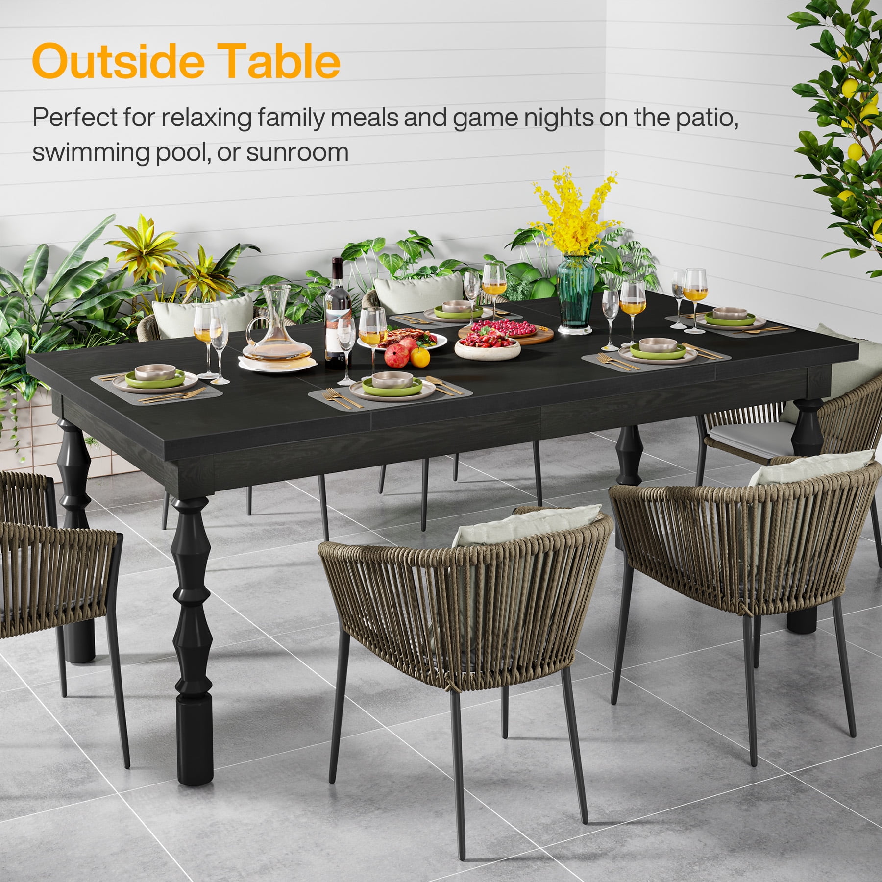 Tribesigns Dining Table, 62 in. Large Farmhouse Kitchen Table for 4-6, Rectangle Dinner Table Breakfast Table Kitchen & Dining Room Furniture with Carved Turned Legs