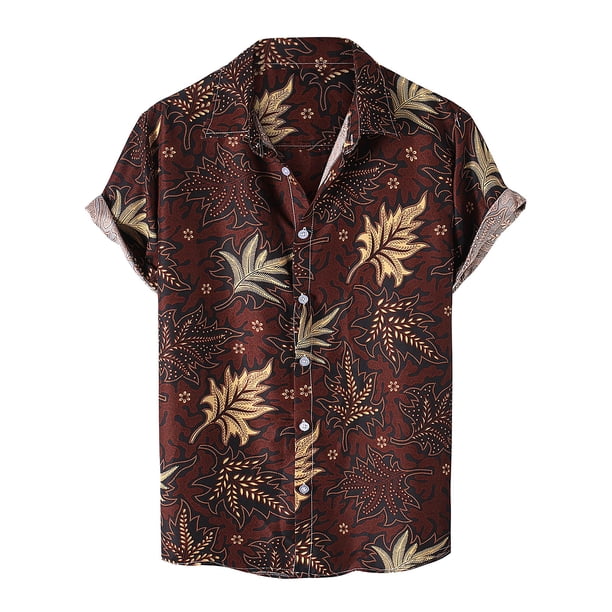Camisa de manga corta de un solo pecho con botones informales para la playa para hombre Pompotops oipoqjl44335