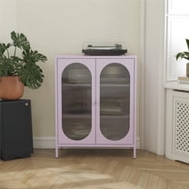 Mr. Kate Luna Short 2-Door Metal Accent Cabinet with Fluted Glass, Lilac - Walmart.com