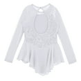 thumbnail image 4 of Fldy Kids Girls Shiny Long Sleeve Ice Skating Dress Mesh Splice Ballet Dance Leotard Skirts Ballerina White 10, 4 of 4