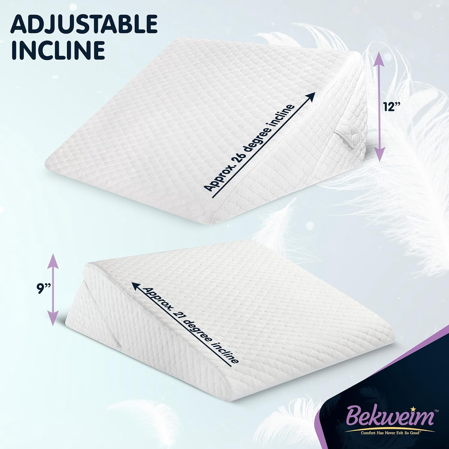 Wedge Pillow for Sleep Apnea, 12 Inch Adjustable Height Bed Wedge Pillow for Headboard, Gerd, Acid Reflux Relief, Snoring, and Post Surgery Recovery. Bed Pillow for Sitting Up in Bed