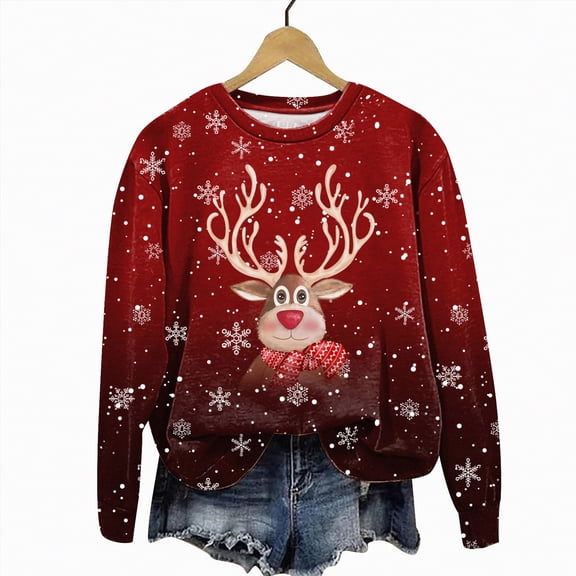 Futezty Christmas Print Sweatshirt Sweatshirts for Women Merry Gifts