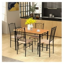 5 Piece Dining Set Wooden Table & Chairs Cushioned Seats Kitchen Table Set Modern Dining Room Set for 4