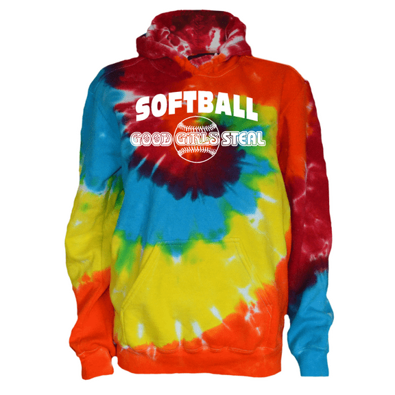 Softball Good Girls Steal Rainbow Twist Youth Tie Dye Sweatshirt (Youth Medium 10/12)