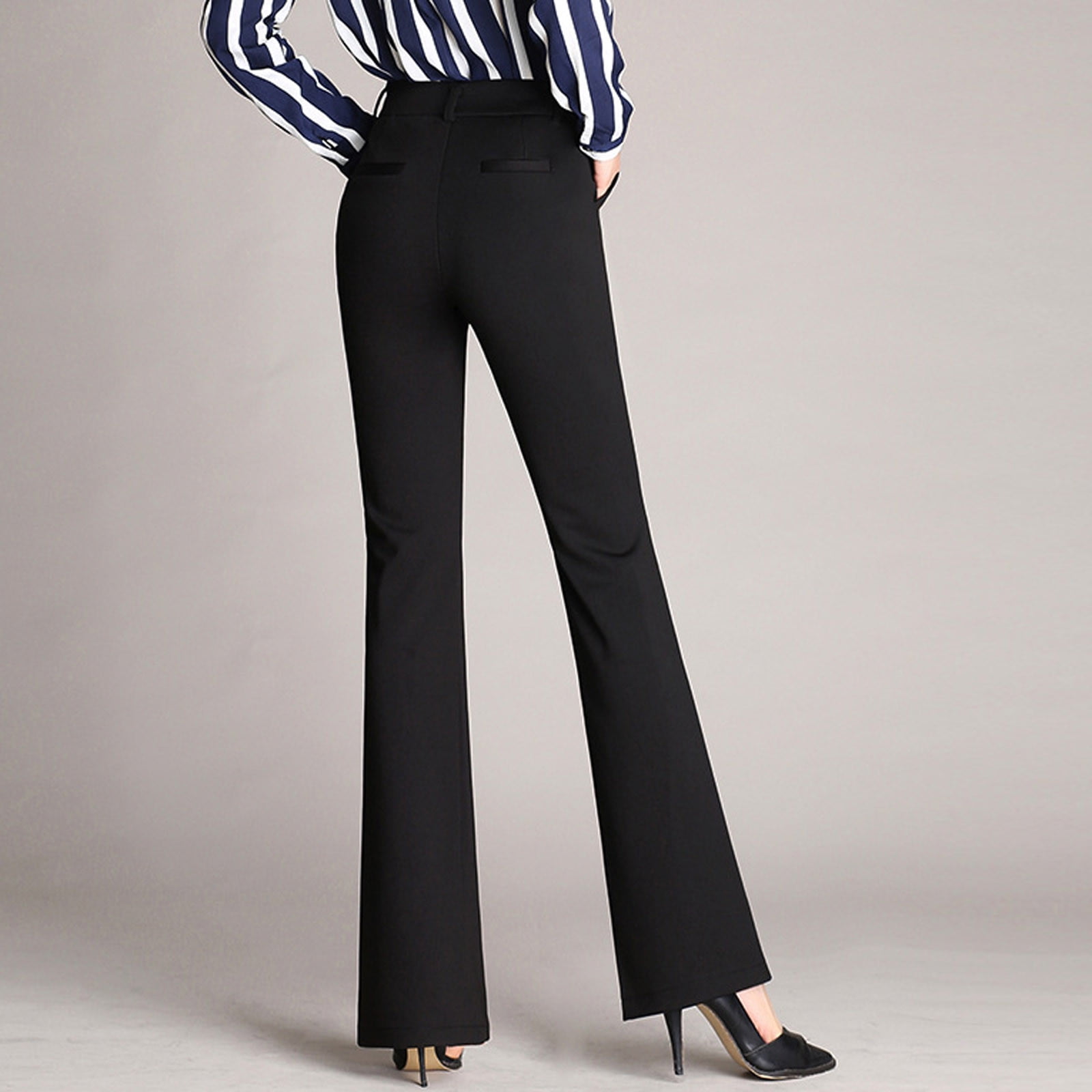 Women s Bootcut Pull On Dress Pants High Waist Straight Leg Work Pants Office Business Long Trousers with Pockets Walmart