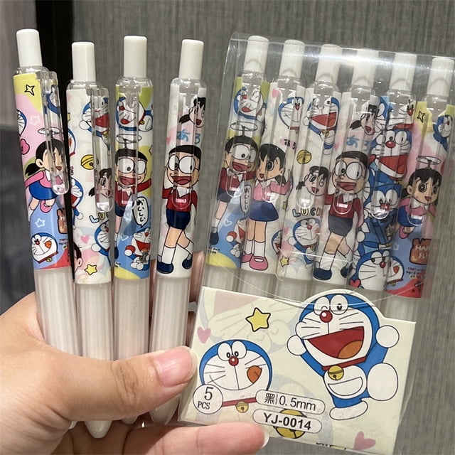 Gany 6 Unids/set Doraemon Winnie Click ball pen cartoon cute black gel Papelería Para Estudiantes