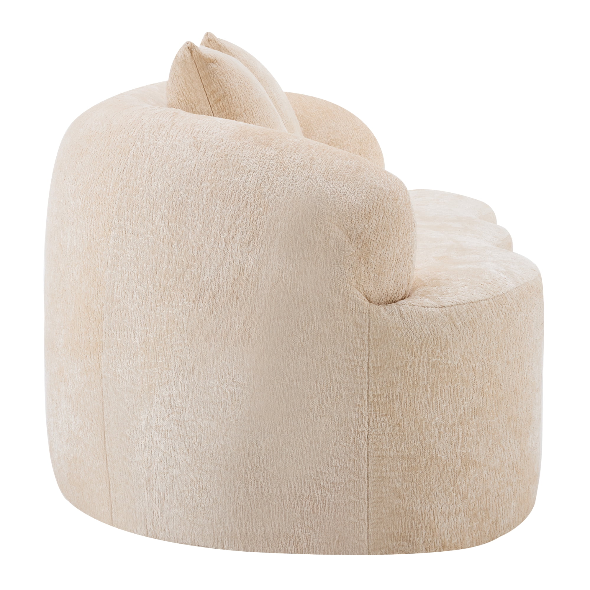 Beige Curved Loveseat Sofa with Round Armrest, Teddy Velvet Fabric Compression Couch with 2 Pillows, Cream Couch for Small Space, Living Room, Bedroom, No Assembly