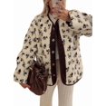 thumbnail image 2 of Womens Floral Print -Y Fleece Jacket Button Winter Teddy Fleece Jacket Casual Faux Fur Outwear Brown M, 2 of 5