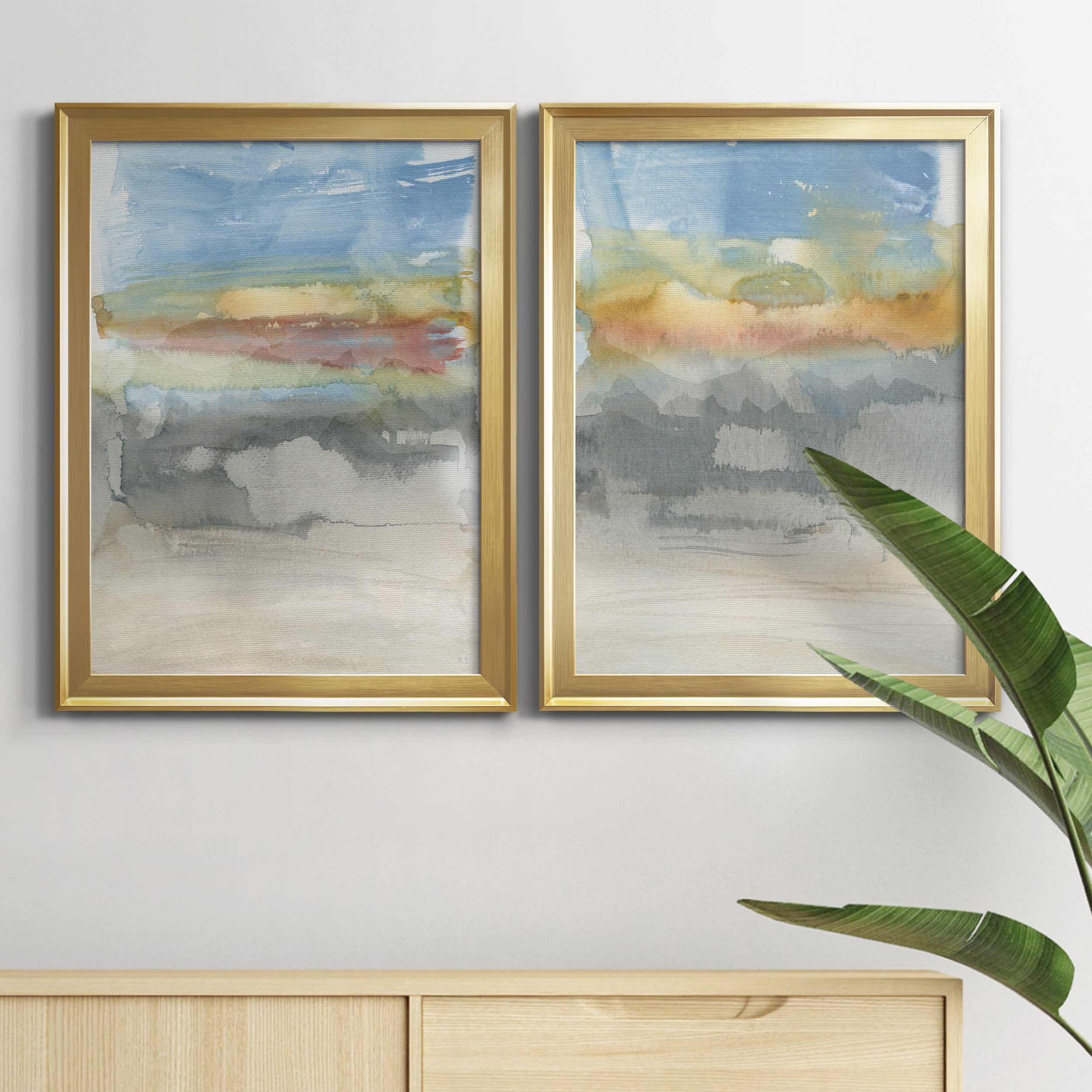 2 Piece Set High Desert Sunset I Premium Framed Canvas - Ready to Hang - 18.5 x 24.5 Each - Gold Frame