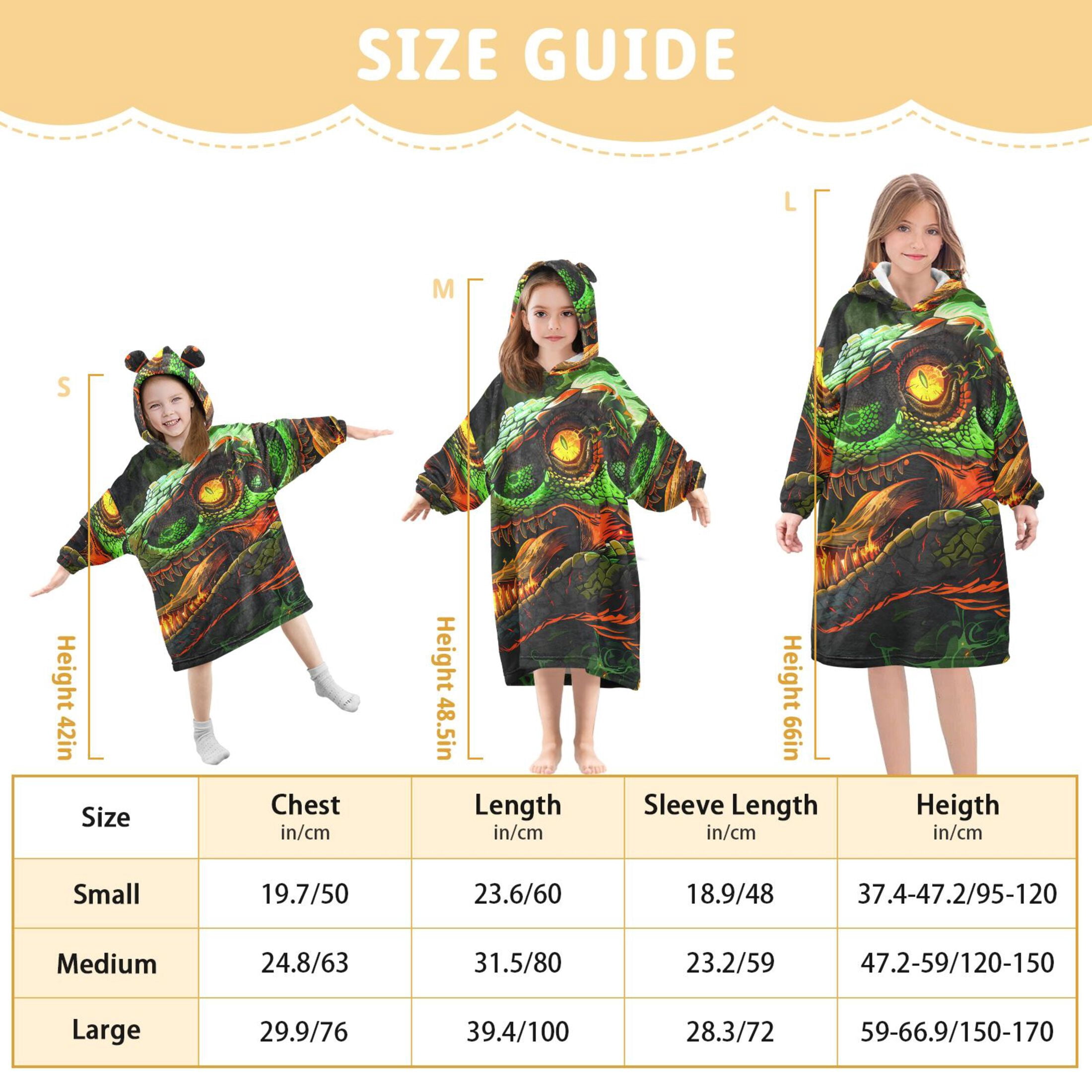 joogoo Wearable Blanket Hoodie for Kids Dinosaur with Fire Flannel Oversized Sweatshirt 3-14 Years M