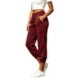 thumbnail image 2 of Women's Linen Cotton Cropped Pants, High Waist Loose Fit Tapered Pants with Pockets, Casual Summer Beach Trousers, Capri Pants for Women, Womens Cropped | VerBelle,Wine S, 2 of 9