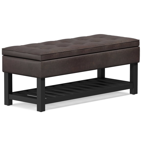 Cosmopolitan 44 inch Wide Rectangle Storage Ottoman Bench with Open Bottom in Distressed Brown Vegan Leather