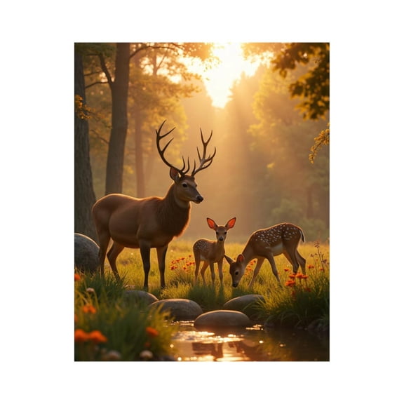 Paint by Numbers Kit for Adults, Deer Family In Forest Sunlight Paint by Numbers, Easy Paint by Numbers Kit for Adults Beginner, DIY Adult Paint by Number Kits on Canvas, Home Decor