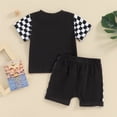 thumbnail image 3 of Bagilaanoe 2pcs Toddler Baby Boyl Shorts Set Short Sleeve Checkerboard T Shirt Tops + Patchwork Shorts 6M 12M 18M 24M 3T Kids Casual Summer Clothes, 3 of 8