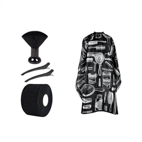 Barber Haircut Cloak & Neck Duster Set - Adjustable Hair Cutting Cape with Clips, Brush & Neck Wrap for Men & Stylists