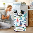 thumbnail image 5 of Yayeee Freestanding Laundry Hamper with Handle Collapsible Large Storage Basket for Clothes, Colorful Sailboats, 5 of 7