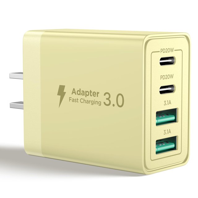 Cargador USB C Cargador rápido Aioneus de 40 W y 4 puertos, amarillo