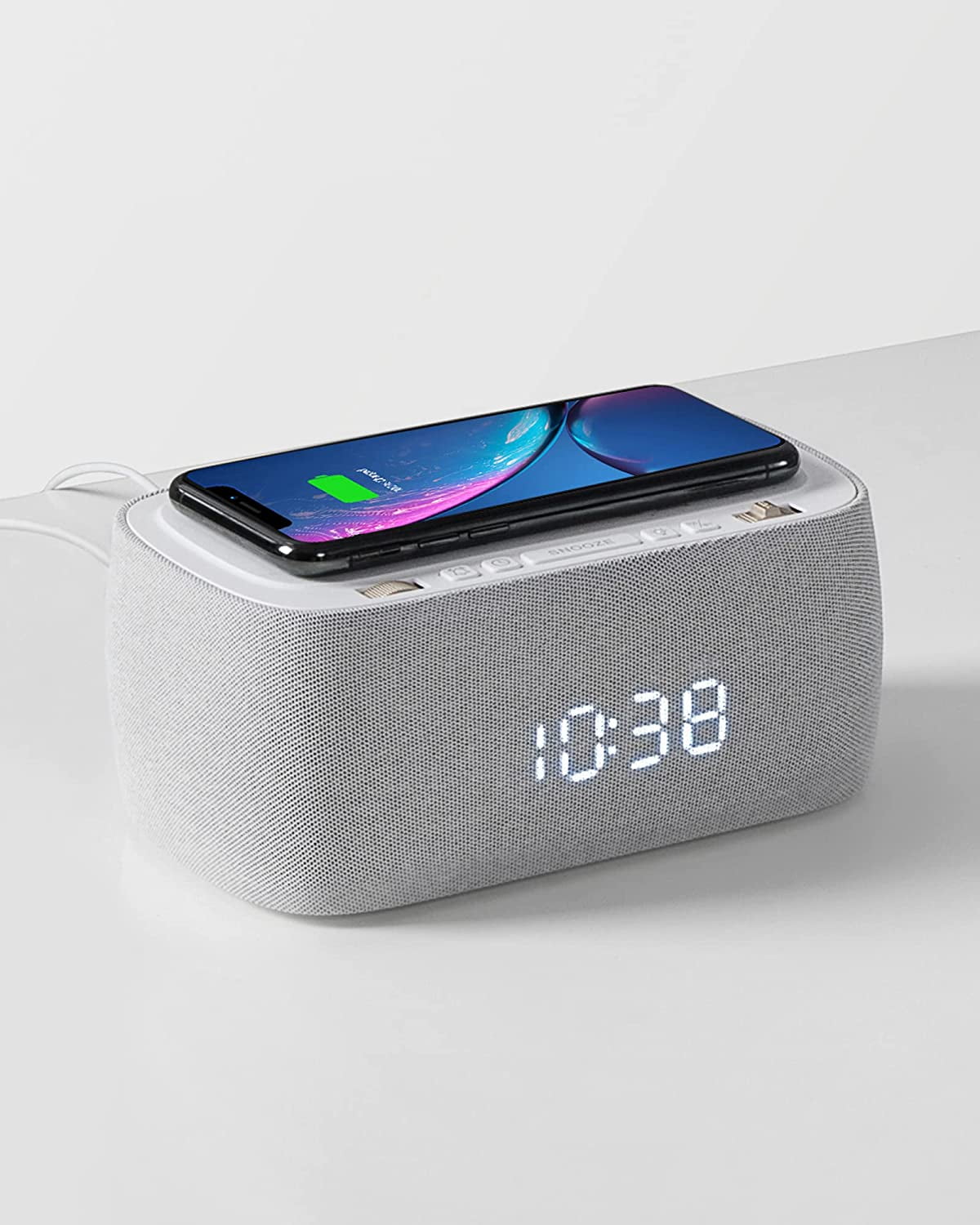 Qi Charger Snooze Radio Alarm Clock Dual Alarms Bedside Clock with USB Charger Clock Radio with Bluetooth Speaker and Wireless Charger i-box Dawn Black Dimmable LED Display 