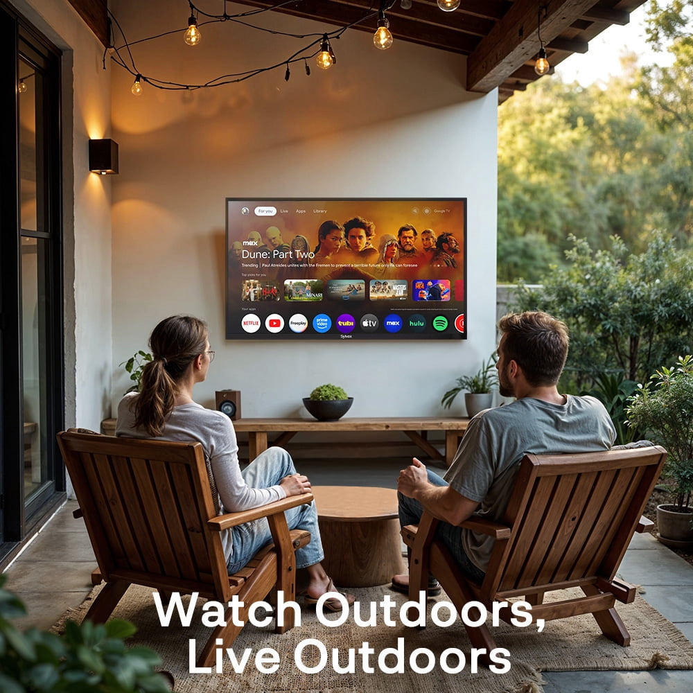 Sylvox Smart Outdoor TV, 50 inch 4K UHD Google TVs 700nits, IP55 Waterproof Television for Partial Sun, Voice Remote, Goolge cast, Patio Series