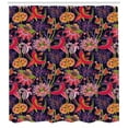thumbnail image 2 of Jacobean Shower Curtain, Illustration of Floral Jungle with Abstract Botanical Elements Pattern, Fabric Bathroom Set with Hooks, 69W X 84L Inches Extra Long, Dark Purple Multicolor, by Ambesonne, 2 of 2