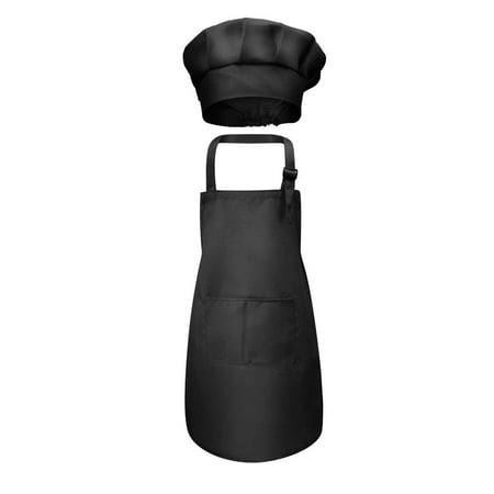 

Kids Baby Craft Apron and Hat Set Solid Color Adjustable Front Pocket Bib Apron + Elastic Band Cooking Cap
