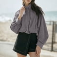 thumbnail image 6 of Aswuknt Womens Gingham Jacket Plaid Oversized Stand Collar Casual Coat Spring Fall Cropped Jackets With Pockets, 6 of 9