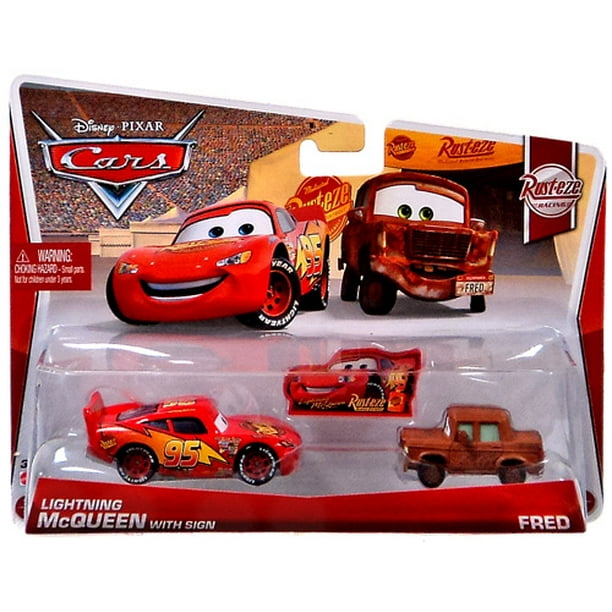 Disney Cars Series 3 Lightning Mcqueen With Sign Fred 1 55 Diecast Car 2 Pack Walmart Com