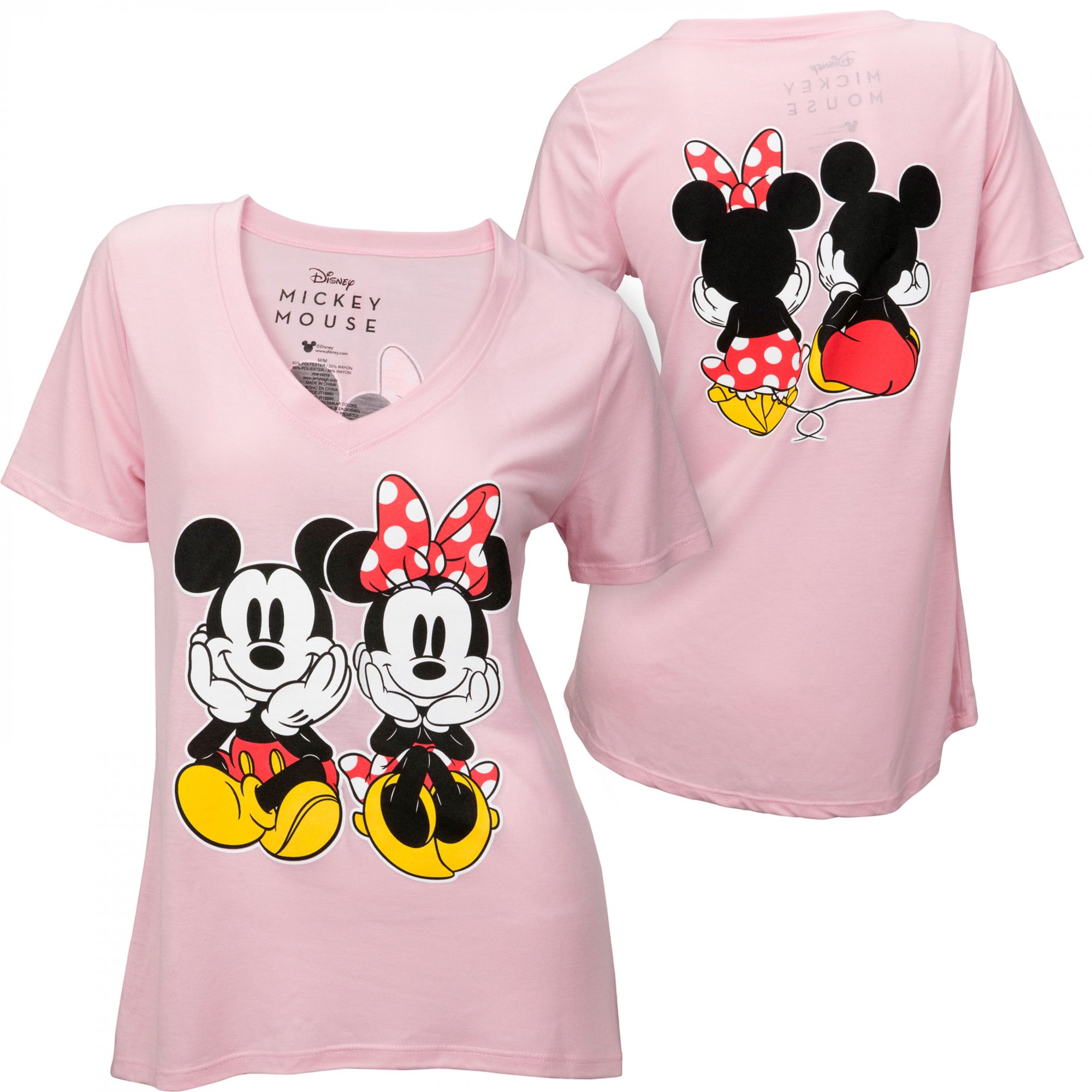 新品 WCJ Disney T-shirt mickey minnie 2set Mickey and Minnie Sitting Together Junior's Tunic T-Shirt-Small