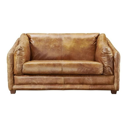 Pemberly Row Contemporary Italian Leather Loveseat in Light Brown