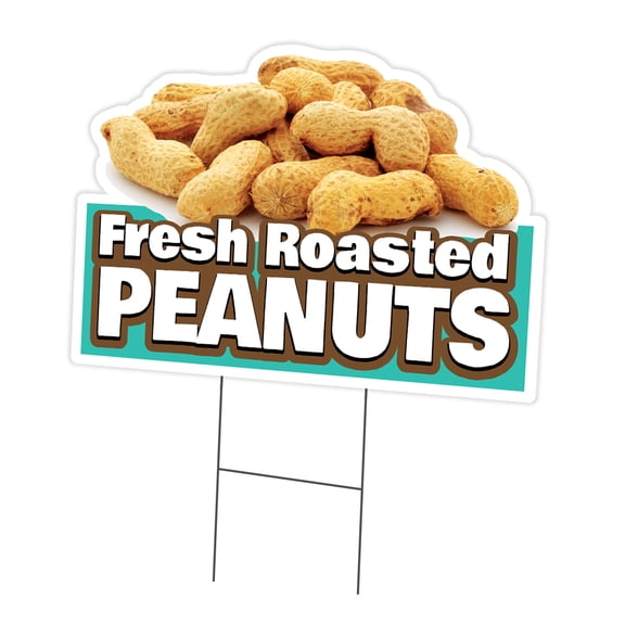 Fresh Roasted Peanuts 12" x 16" Yard Sign & Stake | Advertise Your Business | Stake Included Double Sided Image | Made in The USA
