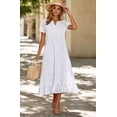 thumbnail image 3 of sicmoss Women's White Eyelet Lace Short Sleeve Midi Dress with Ruffle Hem Floral Cotton and Pocket, 3 of 7