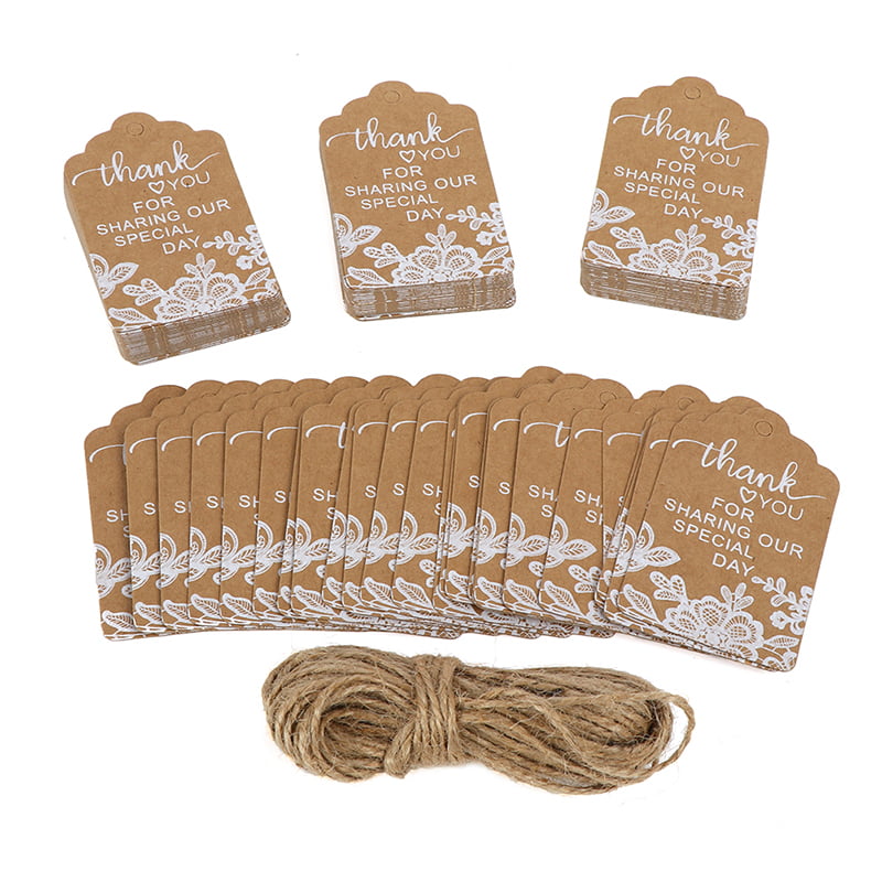50Pcs Thank You Gift Tags Lace Print Kraft Paper Tags Wedding Favor Gift Labels 
