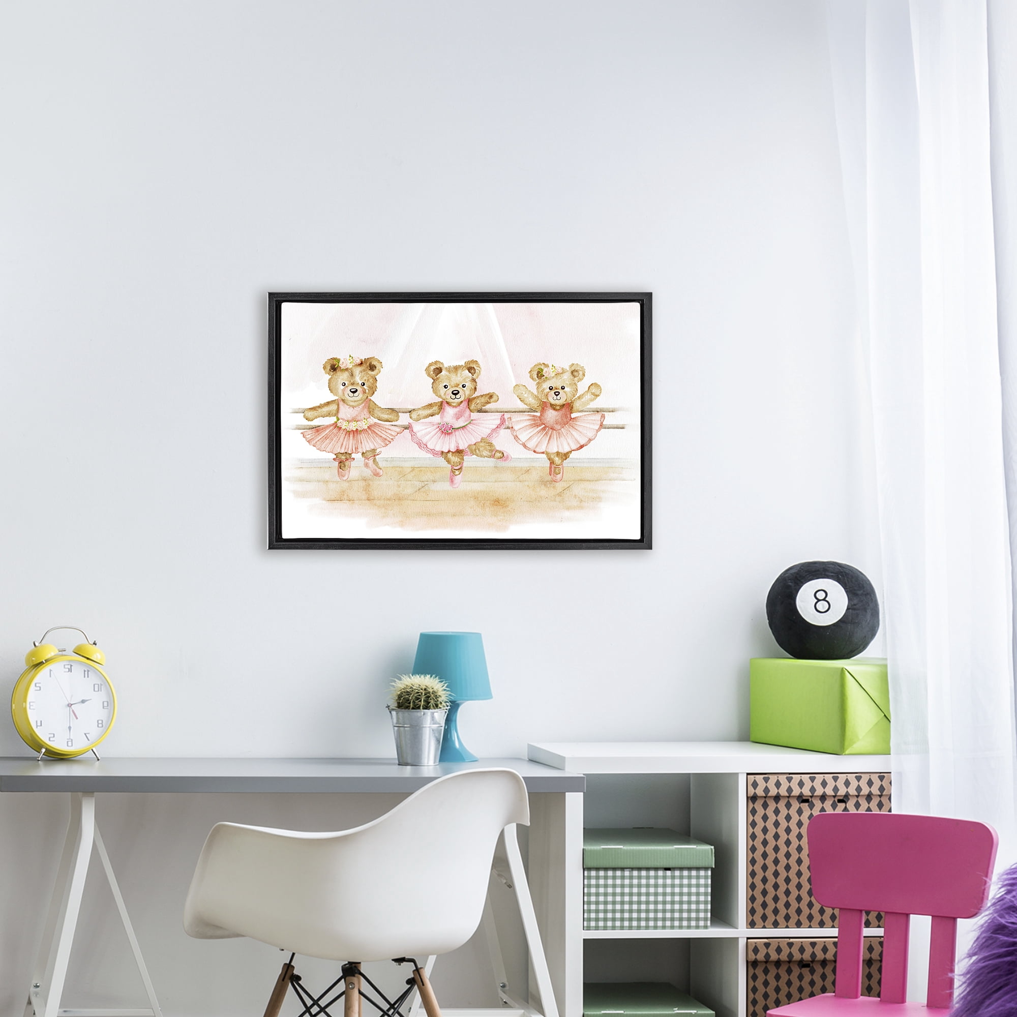 Ballet Teddies Triplet Black Framed Floater Canvas Wall Art, design by Amy Hall