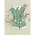 thumbnail image 3 of Suealasg Toddler Baby Boys Clothes 2Pcs Kids Summer Outfit Set 3M 6M 1T 2T 3T Short Sleeve Contrast Color T-Shirts Tops Elastic Waist Shorts 0-3 Years, 3 of 9