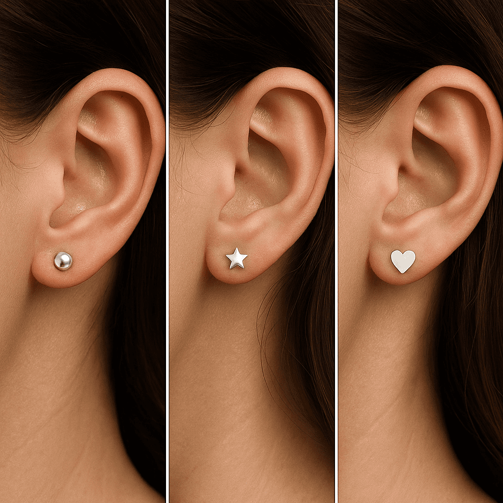 LeCalla 925 Sterling Silver Light-Weight Classic Small Ball, Star and Heart Post Stud Earrings for Women and Teen Set of 3 Pairs 5MM