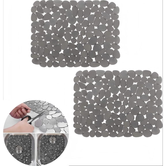 Sink Mat for Kitchen Sink, 2 Pack PVC Pebble Sink Protector for Stainless Steel or Ceramic Sinks, Dish Drying Mat for Dishes and Glassware, Cuttable 15.7 x 11.8 inch, Grey