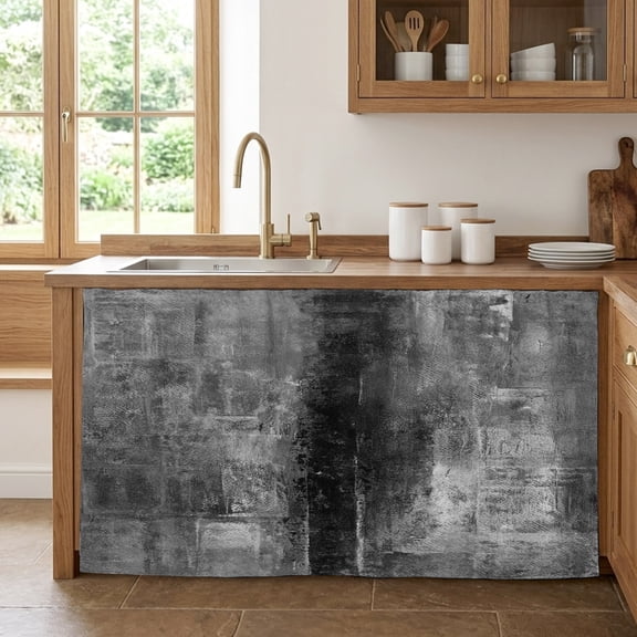 Gray Cabinet Curtain 28"Wx51"L,Dustproof Storage Cabinet Curtain with Self Adhesive Tape,Retro Oil Painting Modern Abstract Arts Tall Pantry Cover Drape for Kitchen,Laundry Room,Utility Closet