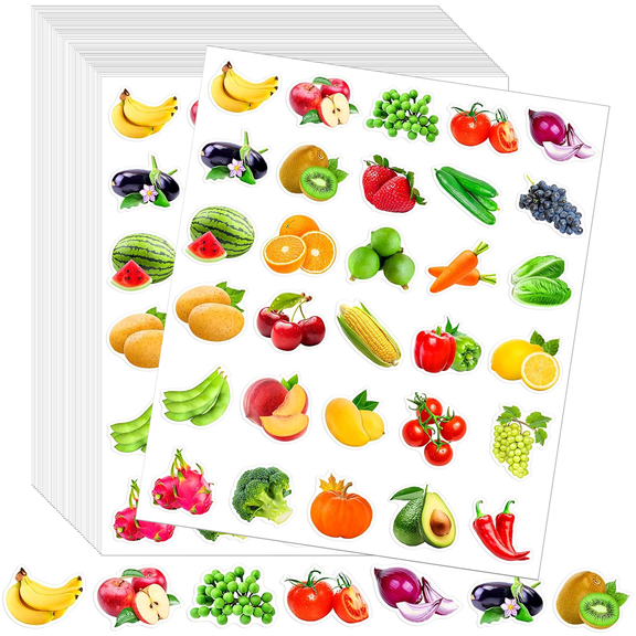 1200 PCS Realistic Fruits & Vegetables Stickers, Waterproof Self-Adhesive Food Stickers for Classroom Educational Activities Party Favors Scrapbooking