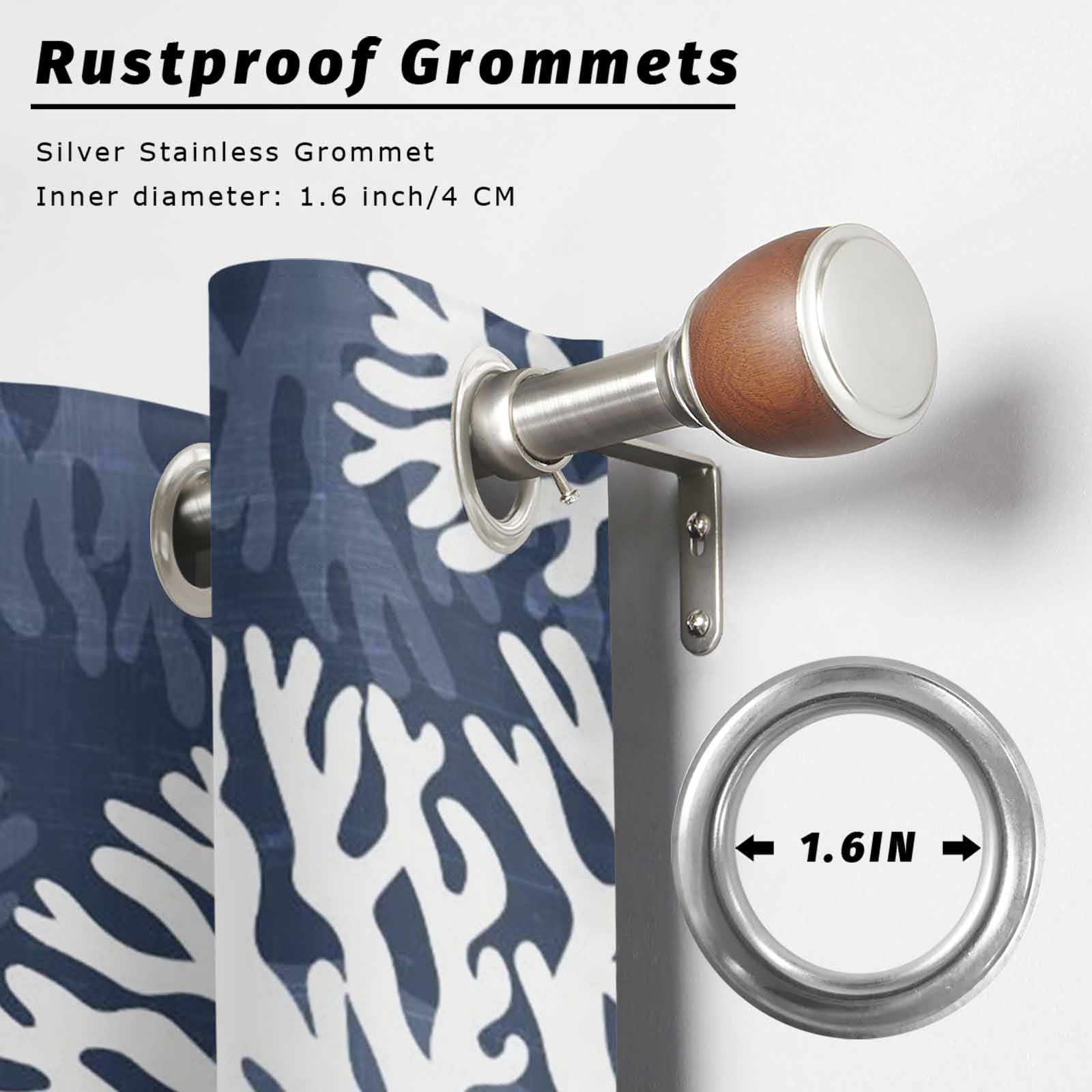 Navy Blue Coral Outdoor Curtains for Patio, Coastal Ocean Beach Summer Nautical Modern Sunshade Privacy Drapes Grommet Waterproof Outside Curtains for Porch/Cabana/Balcony 54"x 108", 1 Panel