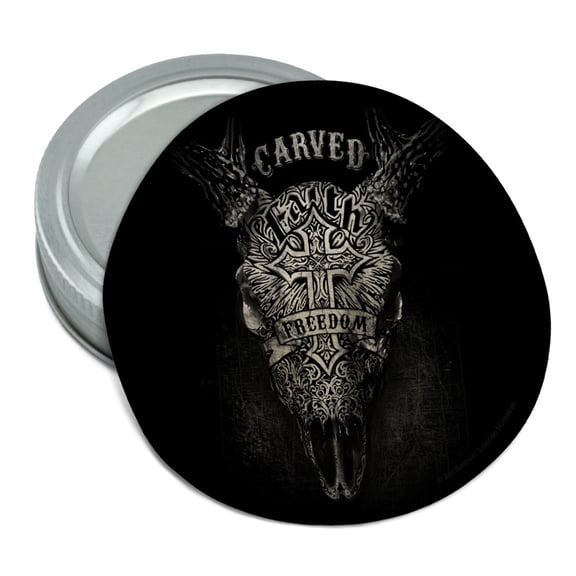 Carved Faith Freedom Religion Steer Skull Round Rubber Non-Slip Jar Gripper Lid Opener