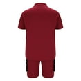 thumbnail image 5 of VBTAPA Men's 2 Piece Outfits Color Block Fashion Casual Tracksuit Short Sleeve Cotton Shirt and Shorts Set Summer Hipster Streetwear Lightning Sales of Today Red L, 5 of 7