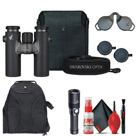 Swarovski 8x30 CL Companion Binocular (Anthracite Wild Nature Accessories Package) + Padded Backpack + Flashlight + Cleaning Kit