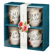 Christian Art Gifts Novelty Floral Ceramic Scripture Coffee & Tea Mug Set: Hope, Trust, Faith, Love - 4 Fancy Medium 12 oz. Cups w/Butterflies & Bible Verses, Multicolor Blue/Pink/Green/Orange Floral