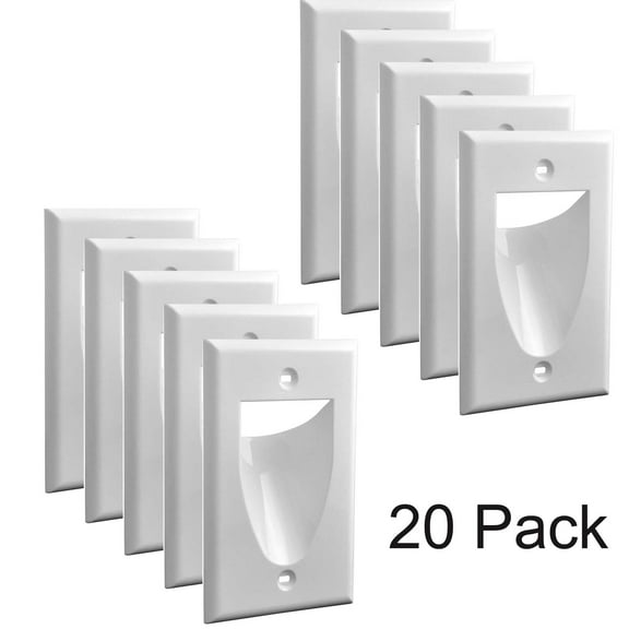 Recessed Single 1 Gang Low Voltage Cable Wall Plate White (20 Pack)