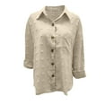 thumbnail image 4 of Clearance under 10.00 LYXSSBYX Womens Long Sleeve Tops Hot Sale Clearance Women's Solid Chiffon Lapel Long Sleeve Shirt Buttoned Loose Cardigan Top Blouse, 4 of 5