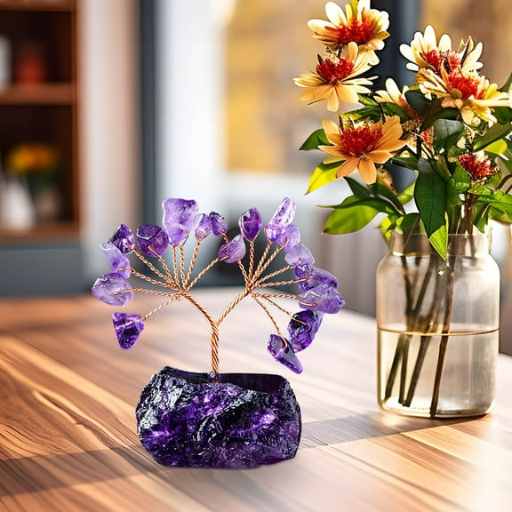 Vacemry Crystal Money Tree, Handcrafted Crystal Tree on Amethyst Base, Natural Stone Decoration for Home or Office Desk, Symbol of Good Luck and Prosperity, Unique Gift for Housewarming or Birthday