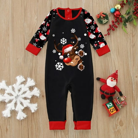 

ERTUTUYI Babies Christmas Cute Romper Family Clothes Baby Long Sleeve Santa Prints Jumpsuit Red 6M