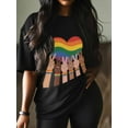 thumbnail image 3 of Women's T-Shirt Rainbow Striped Heart Scissorhands Short Sleeve Casual Tee Classic Crew Neck T Shirt for Women Black, S, 3 of 7