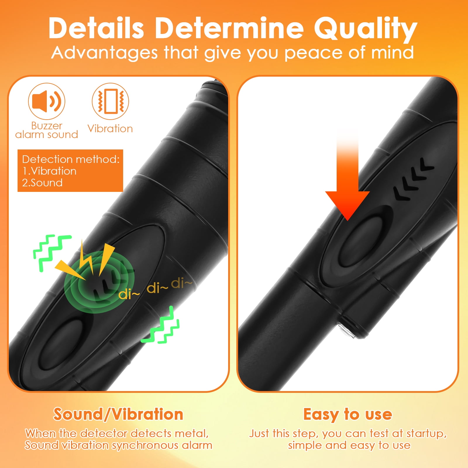 Grusce Waterproof Metal Detector with Hanging Storage Bag 360° Detection Handheld Pin Pointer Wand for Outdoor Beach Treasure