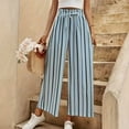 thumbnail image 4 of Women's Boho Palazzo Pants Wide Leg Striped Pants High Waisted Lounge Drawstring Pants Casual Holiday Trousers, 4 of 6
